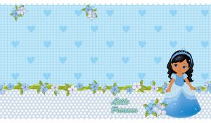 Little princess in blue on pastel seamless polka dot pattern with hearts