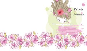 Cartoon Little Beauties | Girls & Flower Patterns on White Canvas