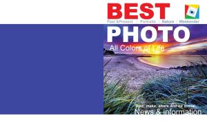 Sunset at the coastline on the dark blue and white cover of a travel magazine