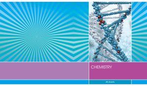 Chemistry notebook with molecular structures on a light blue sunburst cover