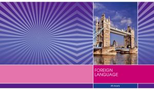 Foreign language notebook with the Tower Bridge on a violet sunburst cover