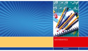 Math notebook with a school stationery set on a blue sunburst cover