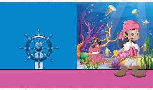 Funny pirate with an octopus underwater on a blue and purple background