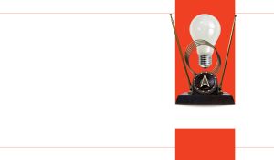 A light bulb, copper coil and a TV antenna on a red panel