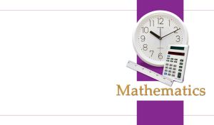 A white wall clock, a calculator and a ruler on a purple panel