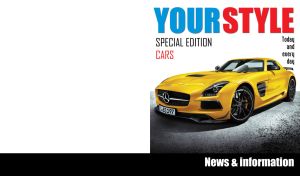Yellow sports car on the cover of magazine special car edition