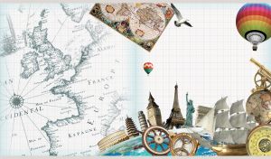 Geography concept collage on white grid paper pattern
