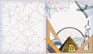 Geometry concept collage on white grid paper pattern