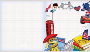 English language concept collage on white grid paper pattern