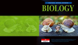 Biology notebook with a snail family on a black backdrop