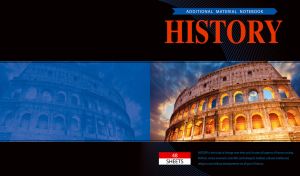 History notebook with the Colosseum monument on a black backdrop