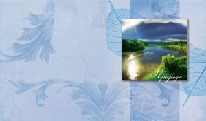 River shinning in the sunlight surrounded by greenery under blue sky on pastel blue