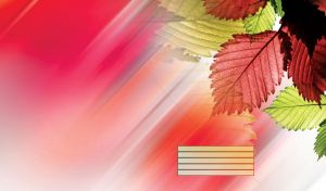 Autumn design with red and green birch tree leaves with diagonal colorful lines.