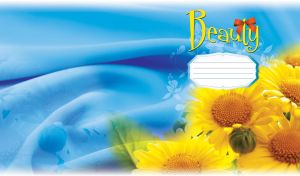 Yellow sunflowers with silhouette floral print on a pastel blue fabric background