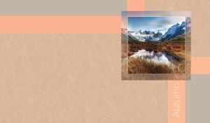 Pond in the autumn meadow miniature on a pastel beige floral patterned backdrop