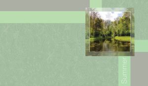 Summer forest river miniature on a pastel green floral patterned backdrop