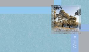 Winter tress in daylight miniature on a pastel blue floral patterned backdrop