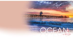 San Clemente Pier waterscape over the foamy waves at a bright sunset