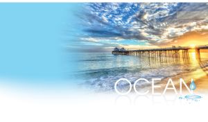 Malibu Pier waterscape over the azure ocean at a bright sunrise