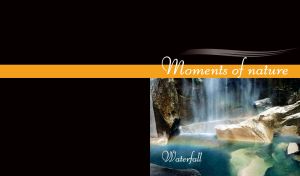 Waterfall flows into the clean water of a river with a rainbow from a rocky cliff