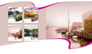 Sailboats moored on the canal against sepia and white backdrop in a pink frame