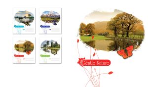 Red butterfly on an oval miniature of golden trees by the ocher pond