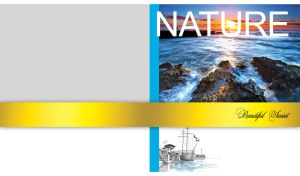 Foamy waves on rock at a blue sunrise on pastel grey backdrop with a sketch