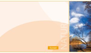 Half size layout of a fishing deck under a bare tree on the river at sunset on pastel beige