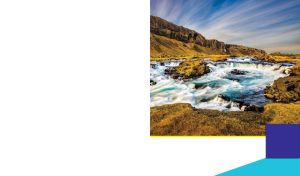 A gurgling stream flowing along golden mountain in a frame on a white background