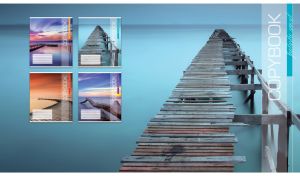 Long abandoned wooden pier on the background of light blue sky and lake