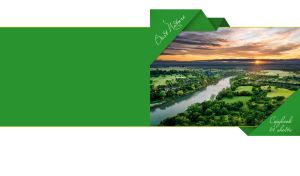 Green summer riverscape at sunset in a green ribbon frame and a white backdrop