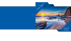 Ocean dawn on the rocky shore in a blue ribbon frame and a white backdrop