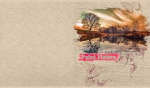 Trees by a lake watercolor landscape painted on a textured beige wallpaper