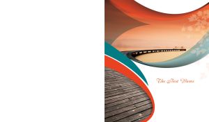 Winding wooden pier at sunset in a wavy pattern frame on a white background