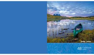 Beautiful landscape of a kayak on a serene backwater at dusk on a blue backdrop