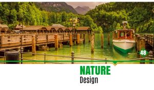 Natural landscape with a boat at the pier of the Konigssee lake