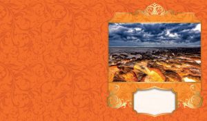 Landscape of overcast Sodwana Bay in South Africa on an orange vintage backdrop