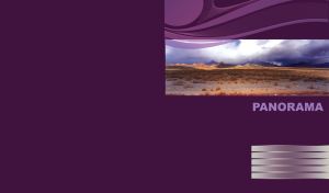 Panorama of wasteland with mountains touching dark clouds on a plum background