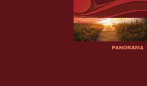 Panorama of the sunset over the lake with wooden pavement in tall grass on maroon