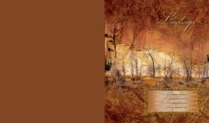 Oil painting of an autumn forest of bare trees in the sunset on a brown canvas