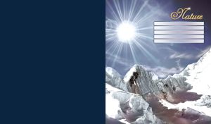 Diamond shape sun shines in the clear blue sky on the white mountains