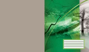 Wooden pavement going underwater and bare trees, in green sepia