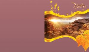 Miniature of golden sun rays by a rocky hill on dark pink