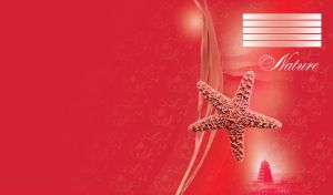 Beautiful starfish and oriental temple on a red background