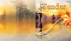 Beautiful tender foggy trees in a water with red yellow maple leaves