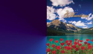 Mountains near the azure lake and red roses in the foreground