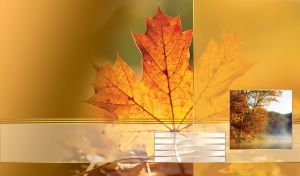 Miniature of a red forest by the river on an ocher closeup of autumn maple leaf