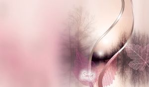 Forest of bare trees in the pink morning light behind the pink curtains of smoke