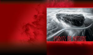 Black and white storm clouds over empty rock on a dark red background