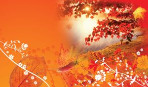 Landscape with red leaves and hill